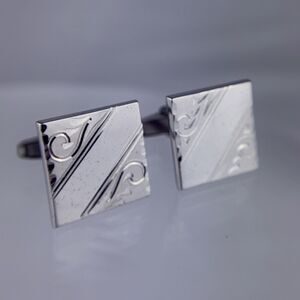 Simple Etched Scroll Sterling Silver Cufflinks Foster Formal Square Vintage